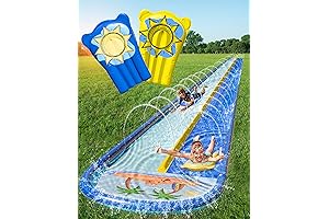 JAMBO Inflatable Heavy Duty Water Slide with Bodyboards, Inflatable Bumpers, Water Sprinkler...