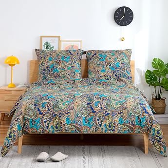 ATsense Bed Linen 135 x 200 cm Cotton Colourful Renforc  Bed Linen Sets  koTex Duvet Cover 135 x 200 cm 4-Piece Super Soft with Zip 2 x Bed Linen + 2 x Pillowcases 80 x 80 Dark Blue and Gold