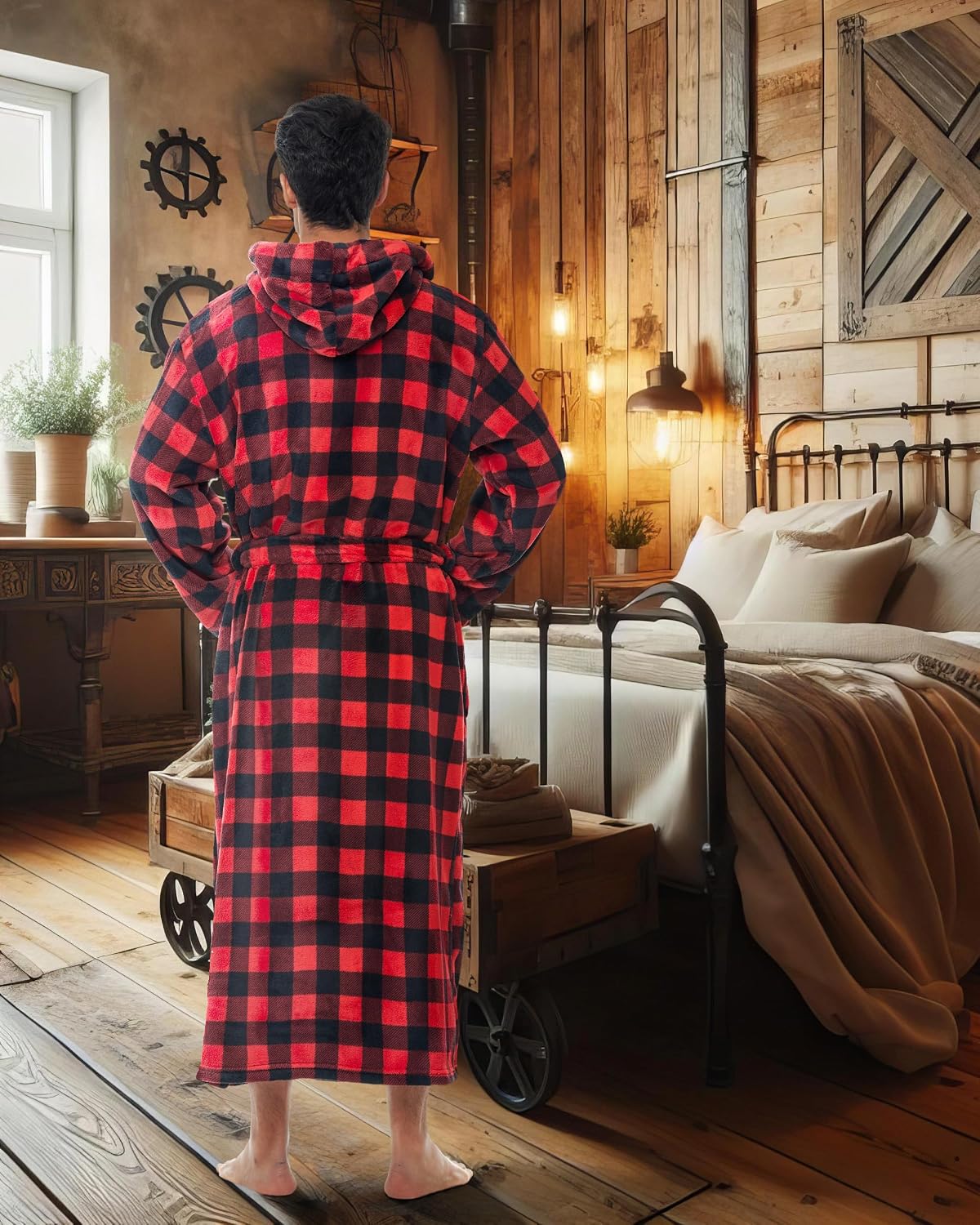 Alexander Del Rossa Mens Robe with Hood, Plush Fleece Hooded Mens Bathrobe, Big and Tall Bath Robe for Men