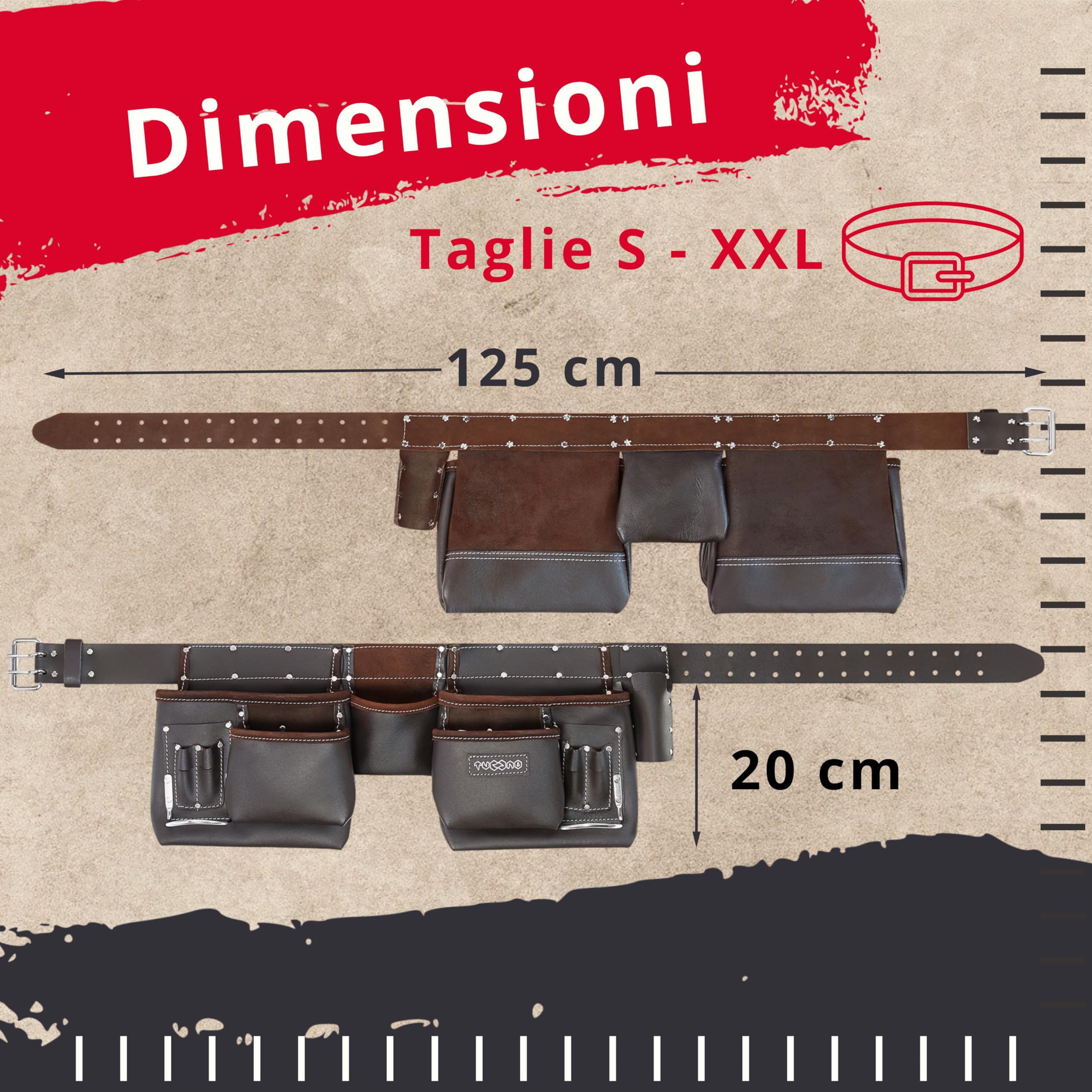 Cintura Porta Attrezzi in Pelle Conciata ad Olio 12 Tasche | Cintura da Lavoro per Costruttori, Falegnami, Carpentieri, Giardinieri, Elettricisti | Grembiule Marsupio Uomo