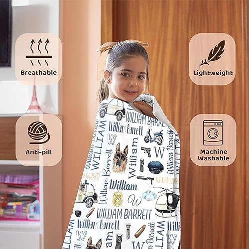 Miniatura 6 de Manta personalizada de servicio policial para bebé, franela suave, mullida y cálida, manta ligera para cama, sofá, campamento, buen regalo para