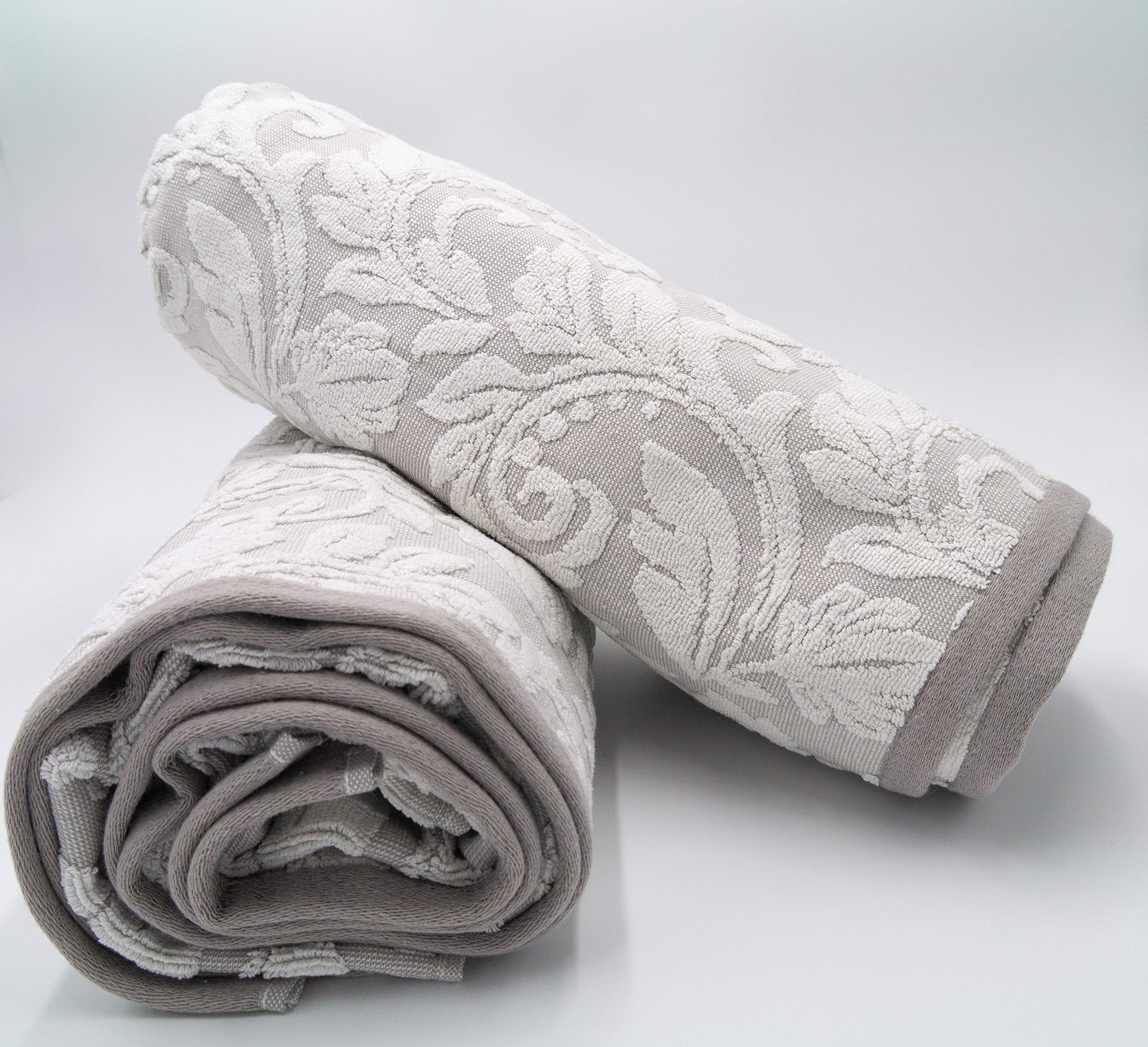 Lex's Linens Lot de 2 draps de bain jacquard motif floral en relief beige fumé