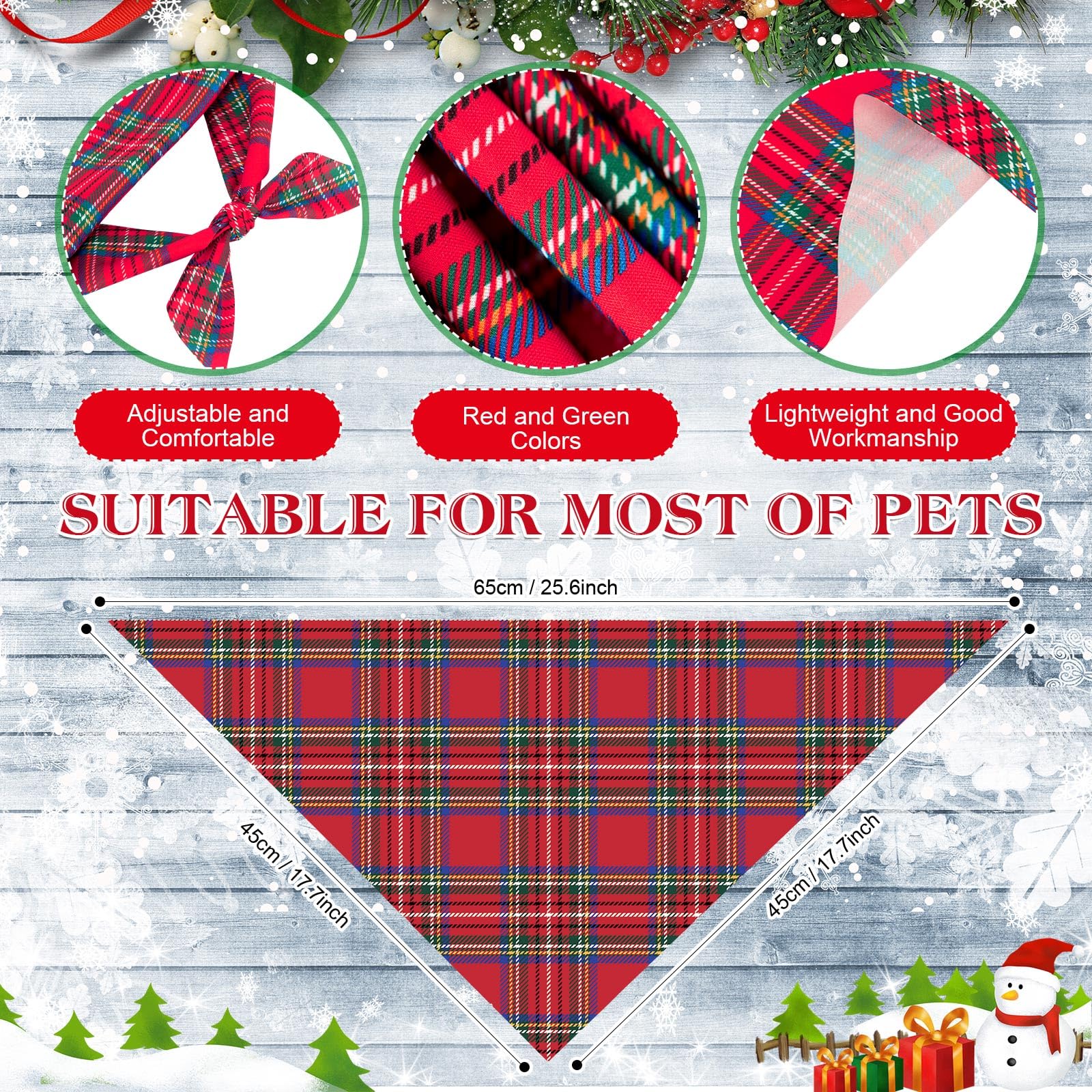 Weewooday Weihnachts-Hundehalstücher für Hunde, weich, verstellbar, Dreieckstuch für kleine, mittelgroße und große Haustiere, 80 x 55 x 55 cm, Rot/Grün, 50 Stück