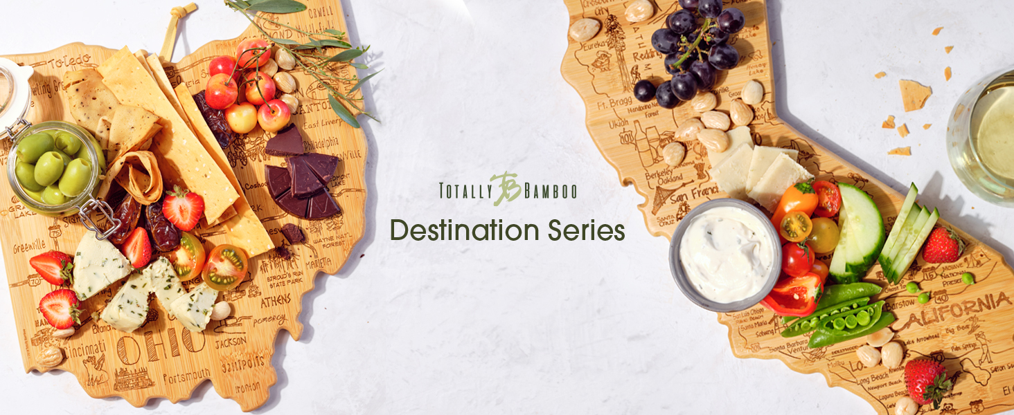Totally Bamboo Destination Colorado Shaped Cutting Board – Bamboo Charcuterie and Serving Board with Hang Tie for Wall Display