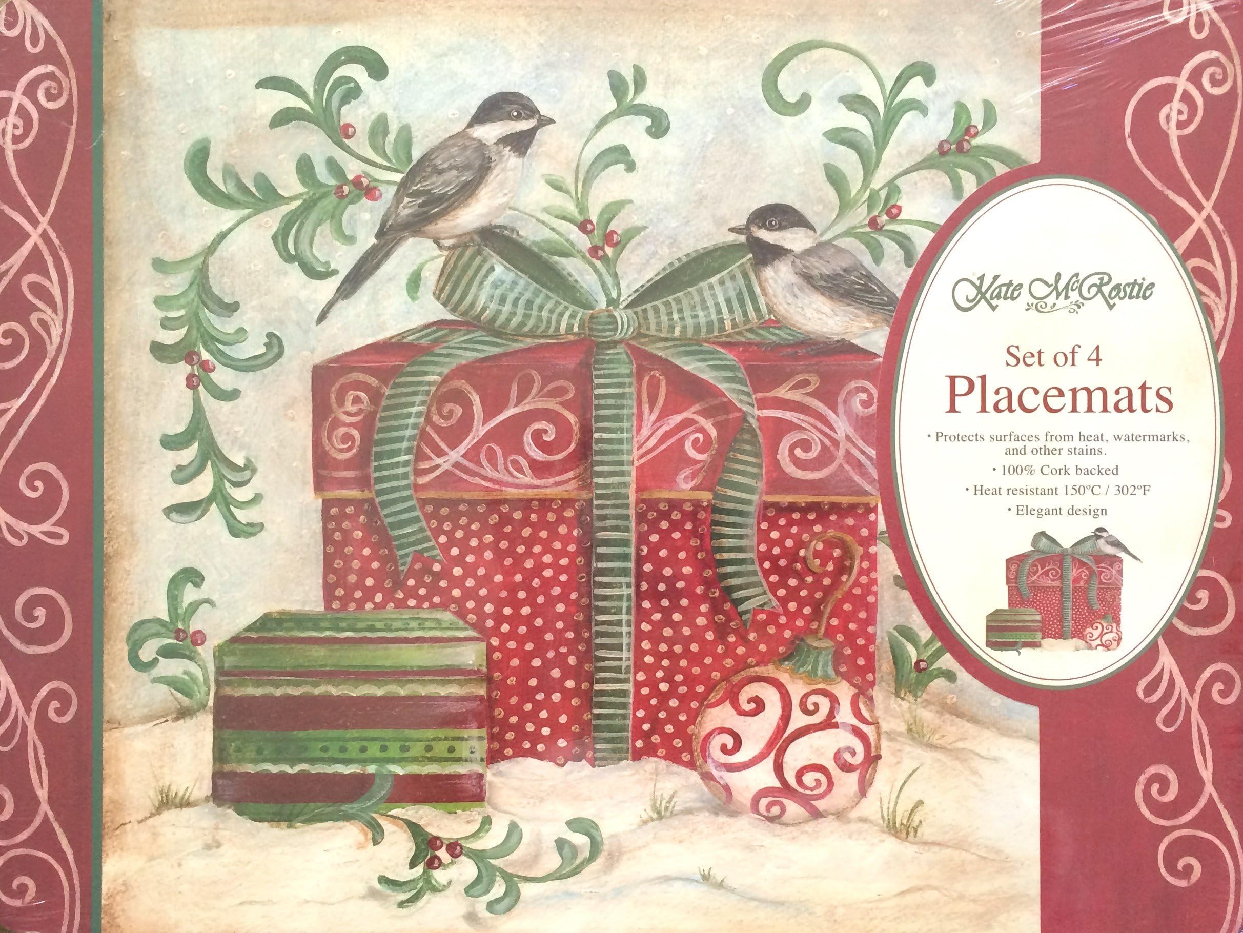 Set of 4 Cork Backed Placemats Christmas Holiday Themes - 16" x 12" Wipe Clean, Heat Resistant (Christmas Gifts)