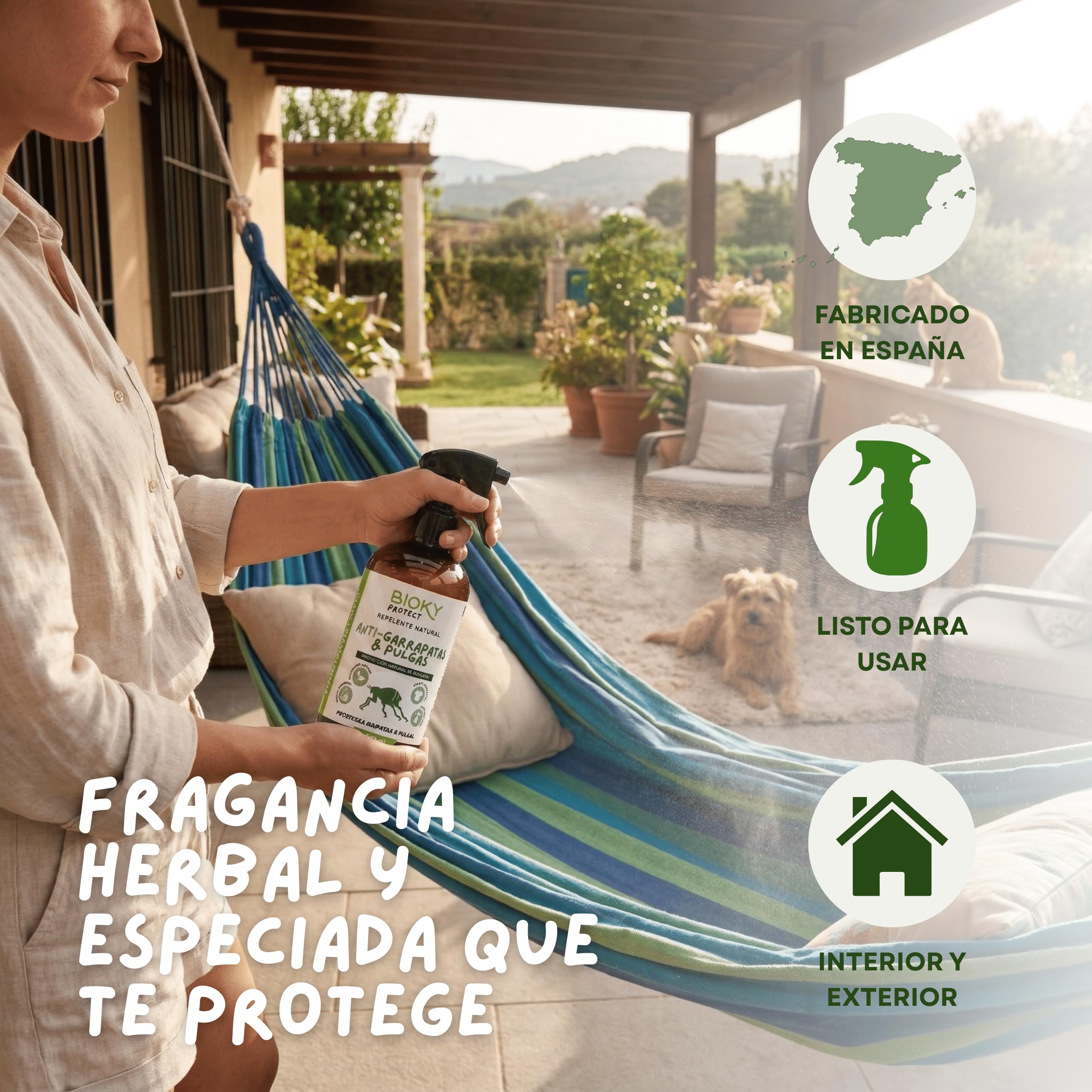 Protect Spray Garrapatas y Pulgas 250ml | Repelente ideal para Ropa, Casa, Camping, Excursiones | con Aceite de Geranio, Clavo y Canela | x10 veces Más Concentrado | No Mancha