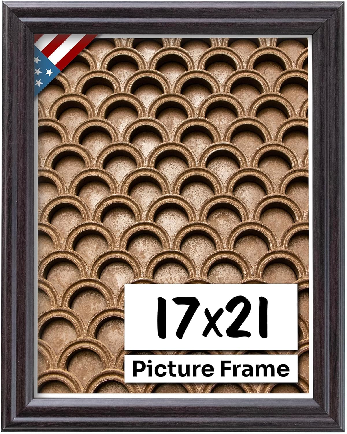 Coffee Brown 17x21 Picture Frame .75" Inch Wide - Dark Brown Wall Decor Handmade Solid Wood Frames with Preinstalled Hangers and UV Blocking Plexiglass 21x17 Frame