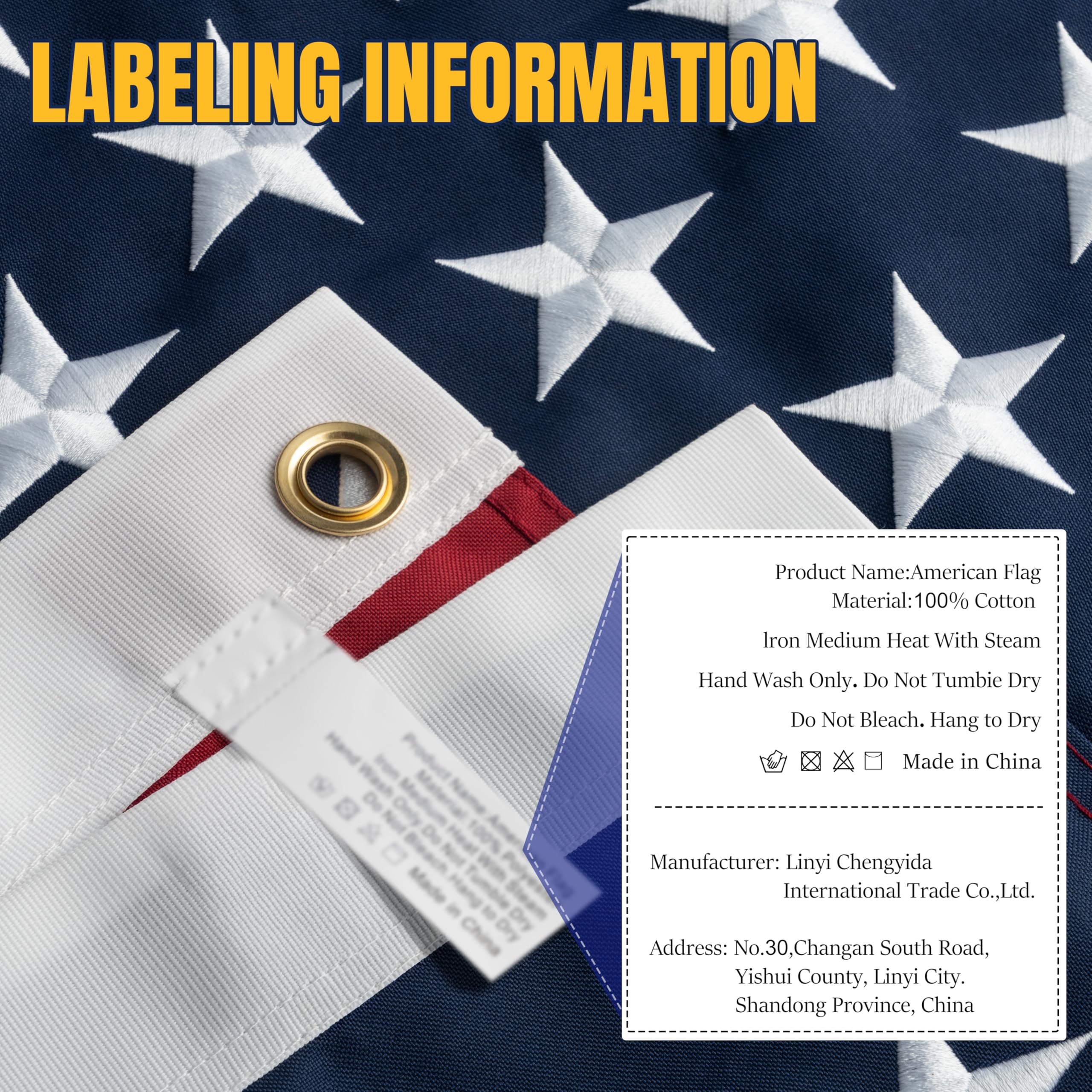 Bandiera americana in cotone, 1,8 x 3 m, ultra resistente per esterni, tessuto antistrappo, stelle ricamate, occhielli in ottone, perfetta per bandiera americana all'aperto, mostra il tuo patriottismo