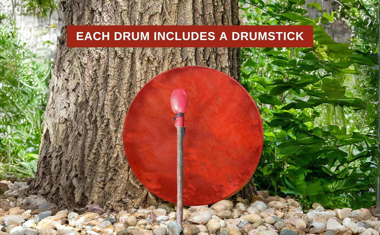 ARAW American Shamanic Native Style Drum,Bison Natural Hide, Mulberry Wood Frame, Mediction Drum Red Color (16 Inches Diameter X 3 Inches Depth)