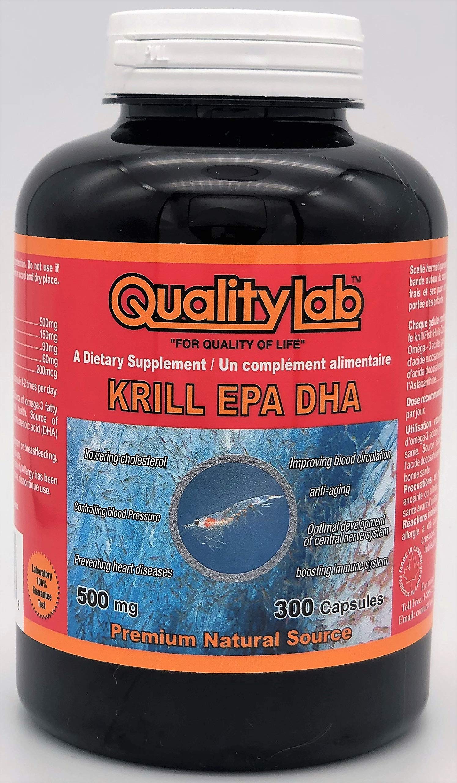 Qualitylab Krill Oil EPA DHA 500 mg 300 Capsules (Made in Canada)