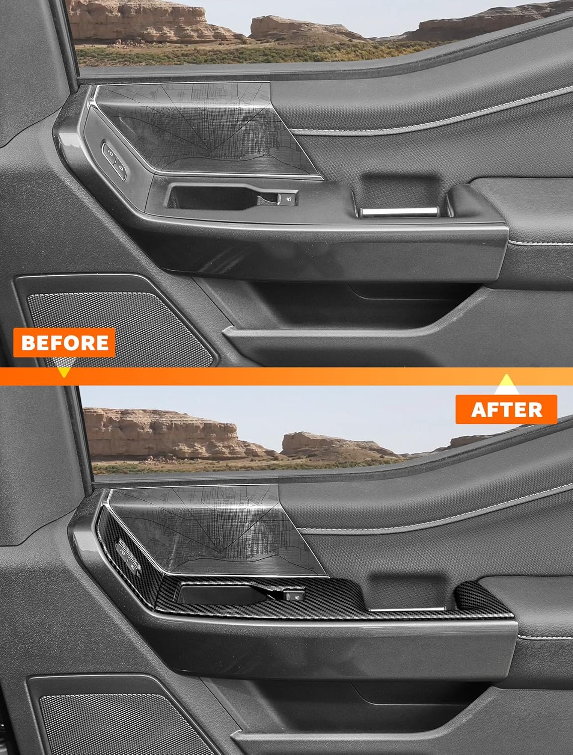 Savadicar 2-Piece Door Window Control Panel Trim for 2021-Present Ford F150, Carbon Fiber Finish Side Door Button Panel Overlay Accents, Interior Decorative Accessories