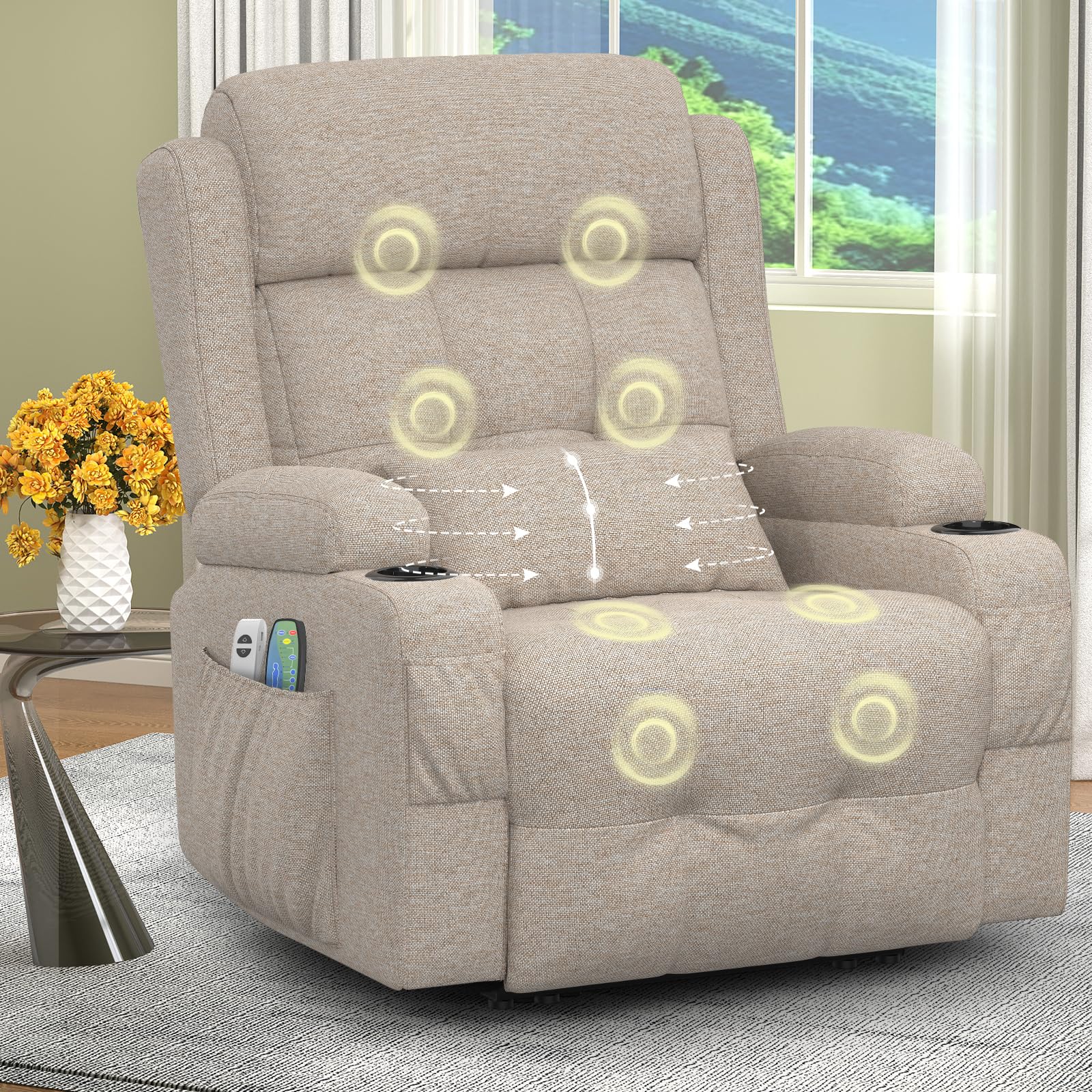 SQUEBILIFE Relaxsessel Fernsehsessel Elektrisch Verstellbar Massagesessel mit Wärmefunktion Liegefunktion Fußteil, 2 Seitentaschen Getränkehalter, TYP C & USB-Anschlüsse, TV Sessel für Wohnzimmer