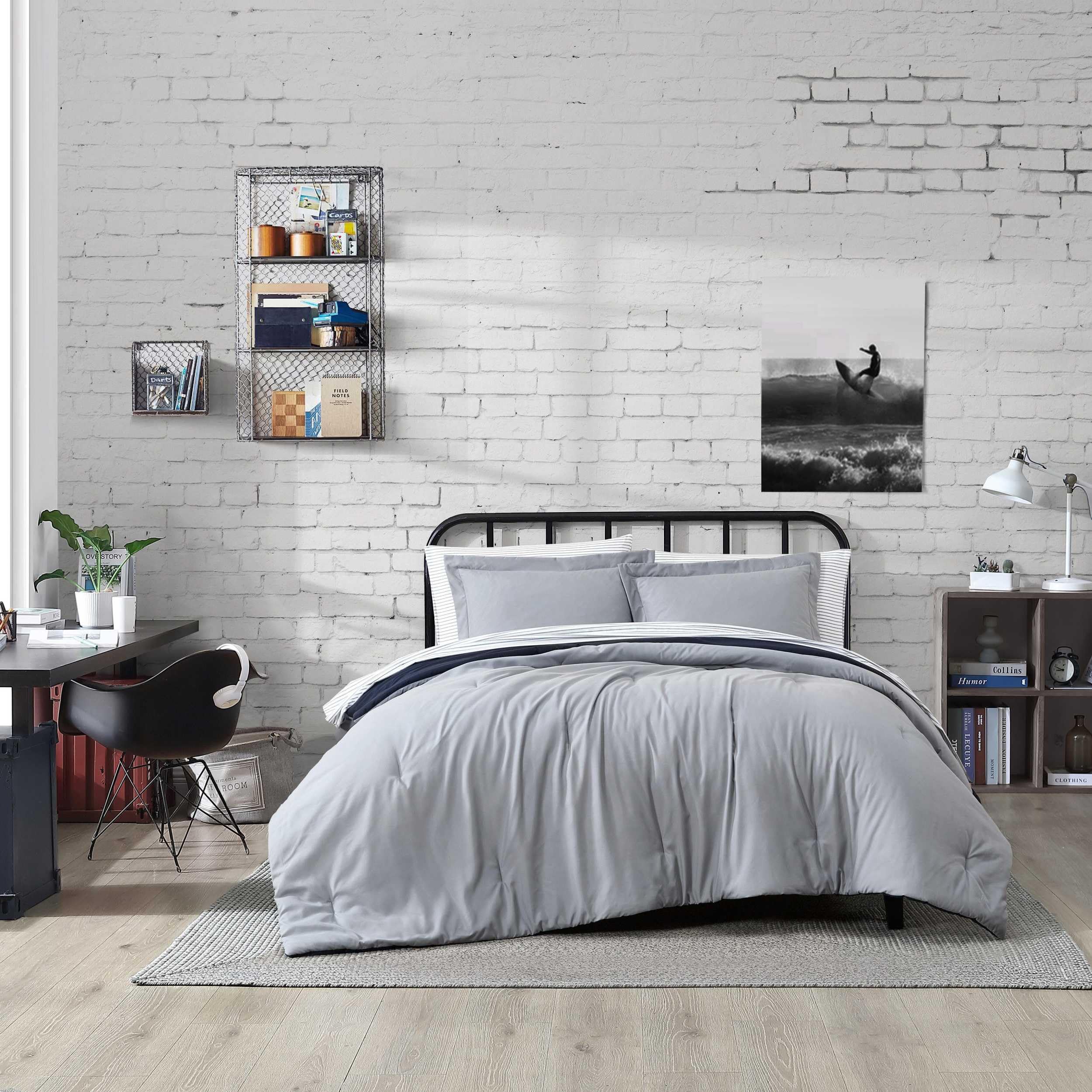 Nautica - Full Size Comforter Set, Soft & Reversible Bedding with Bonus Bed Sheets & Pillowcases, 7-Piece Bed Set, Hayes Solid/Harmead Grey-image-10