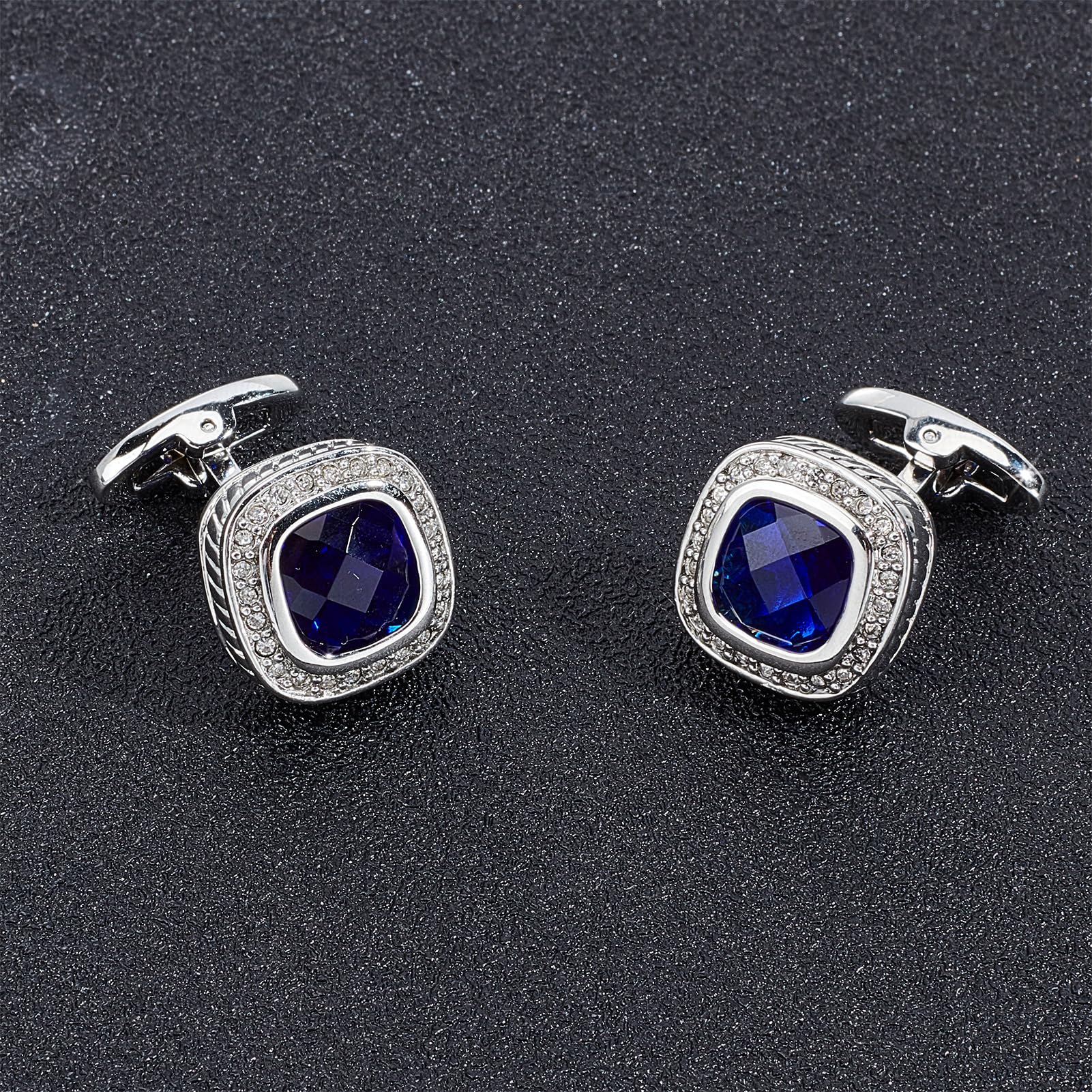 Boutons De Manchette Plaqués Argent - Motif Araignée Avec Cristal Noir - Unisexe - Neuf Sans Boîte