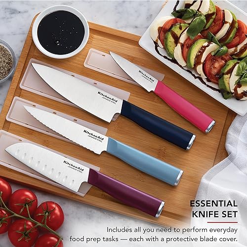 Miniatura 4 de KitchenAid Juego de cuchillos de chef de 4 piezas con fundas para hojas, cuchillo de chef de 6 pulgadas, Santoku de 5 pulgadas, cuchillo utilitario
