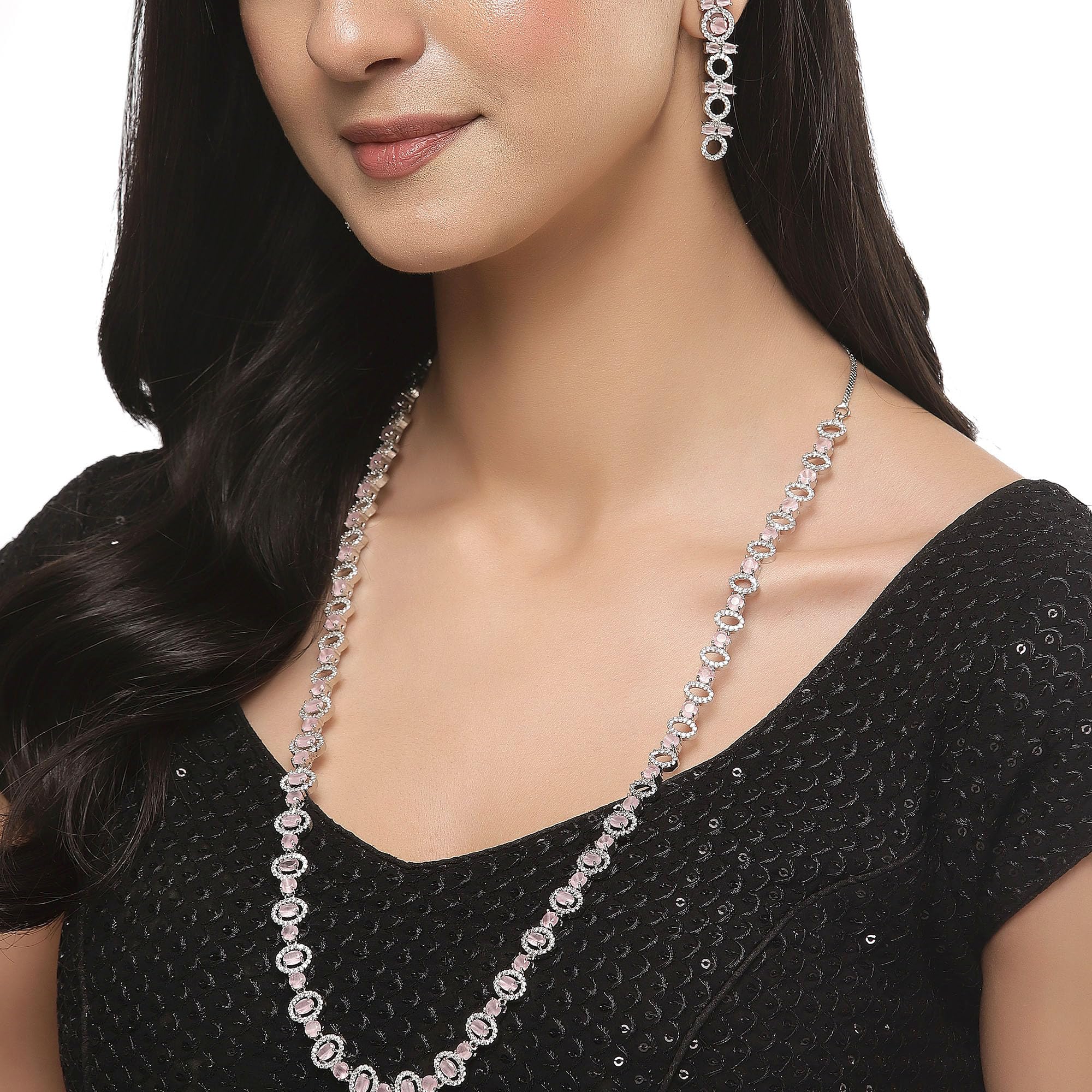 Circular American Diamond Necklace Earring Set