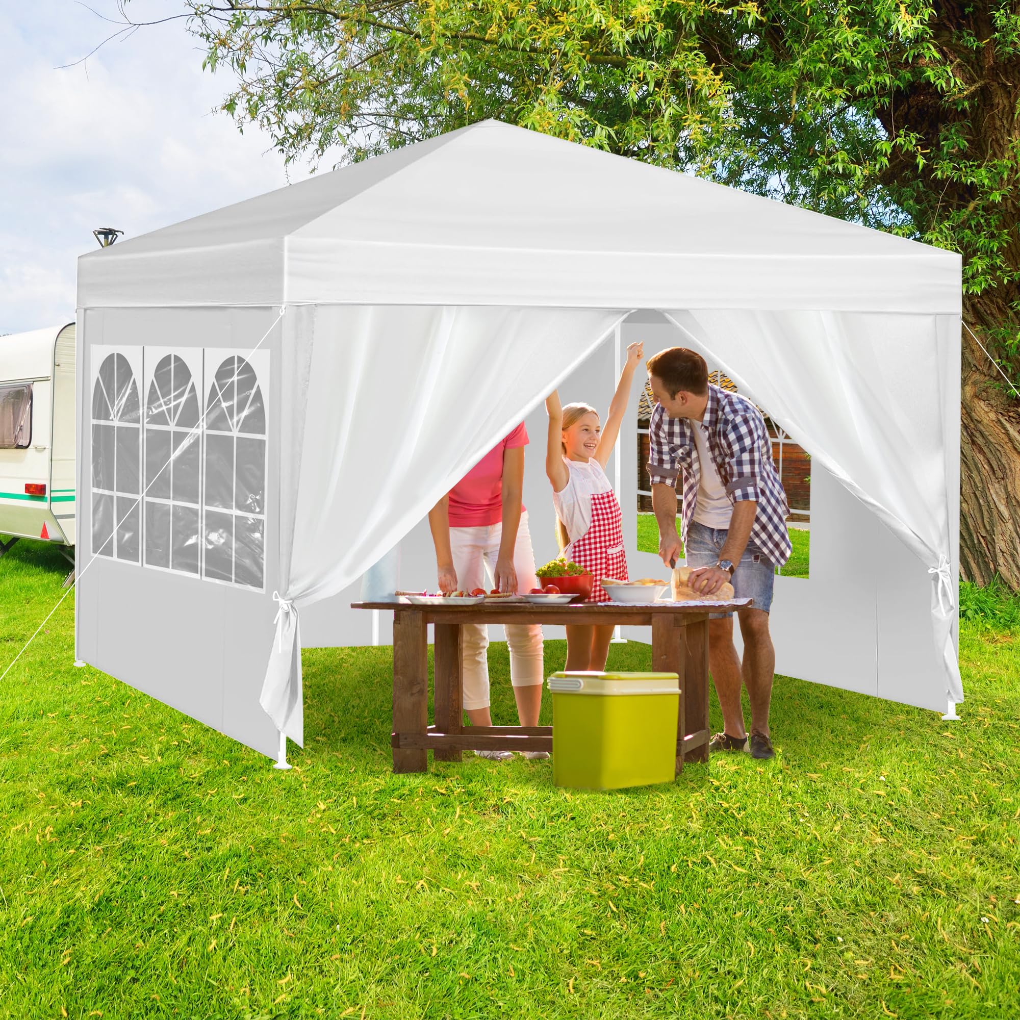 Teabelle 10x10 FT Party Canopy Tent with 4 Removable Sidewalls, Heavy Duty White Wedding Gazebo, Waterproof Outdoor Event Shelter with Portable Steel Poles, Sun Shade for Patio Lawn Garden Yard - 2