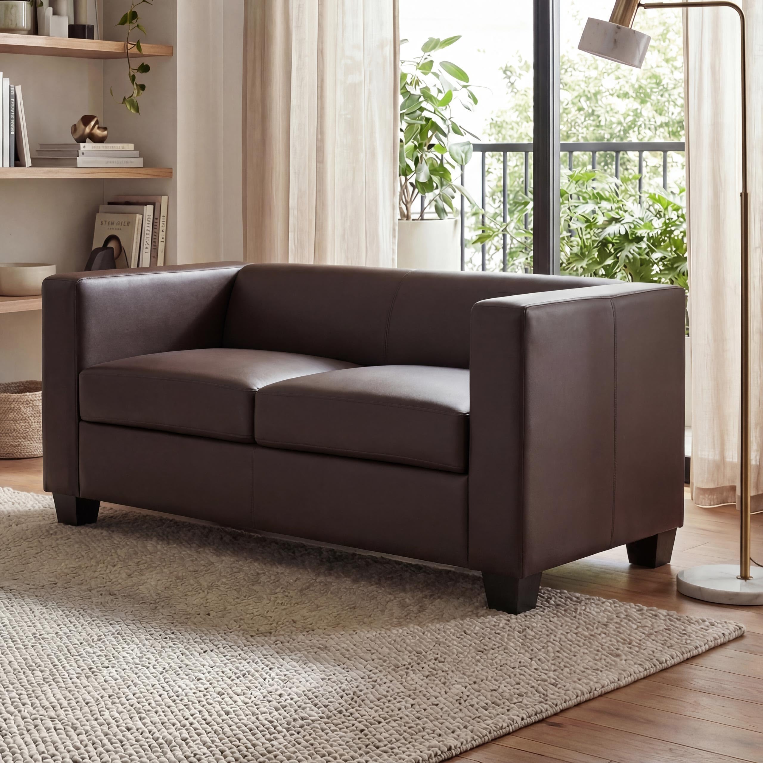 Mendler Divano sofa 2 posti lounge moderno elegante serie Lille M65 75x137x70cm - ecopelle marrone