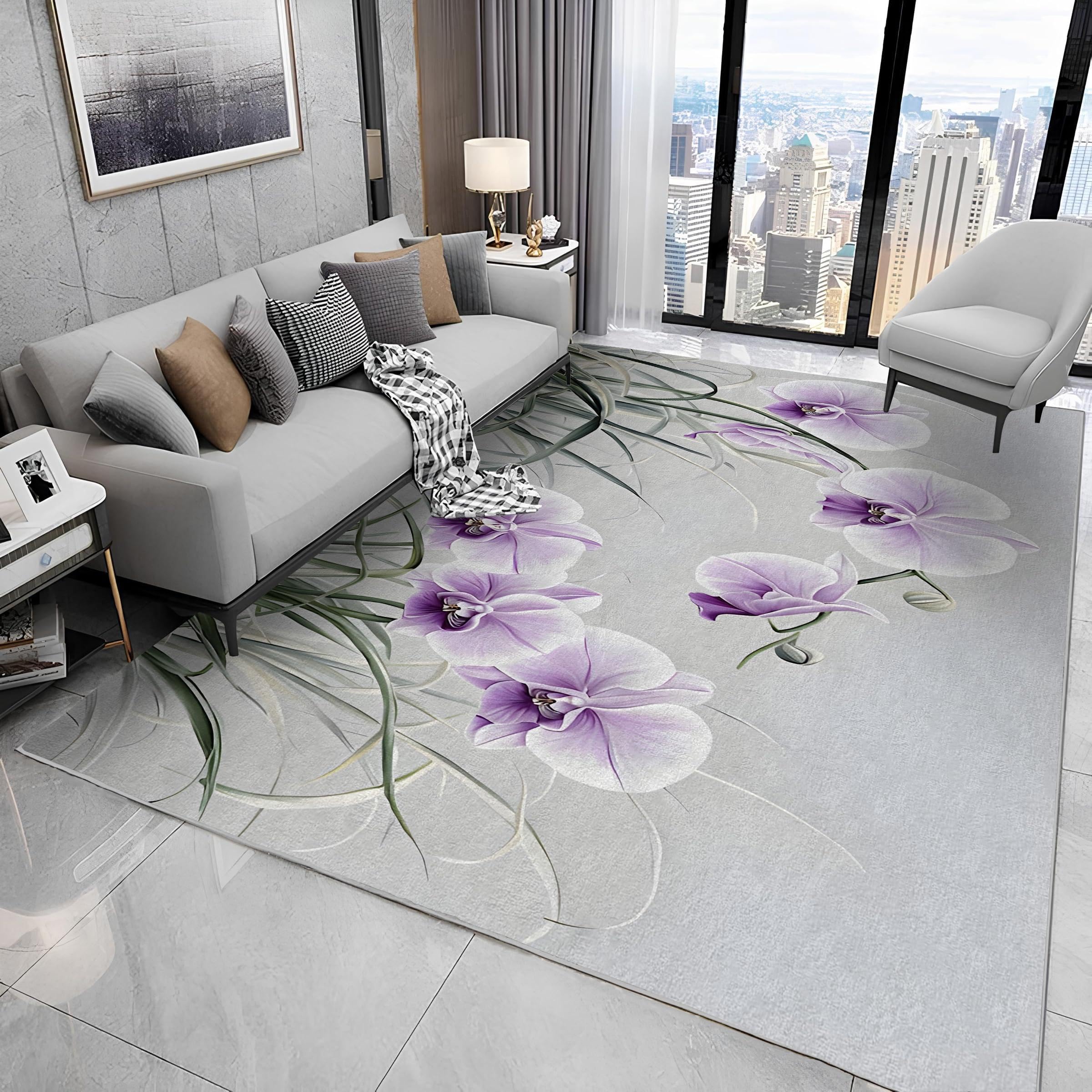 Moquette chambre lavable 40x100 tapis salle a manger moderne orchidée