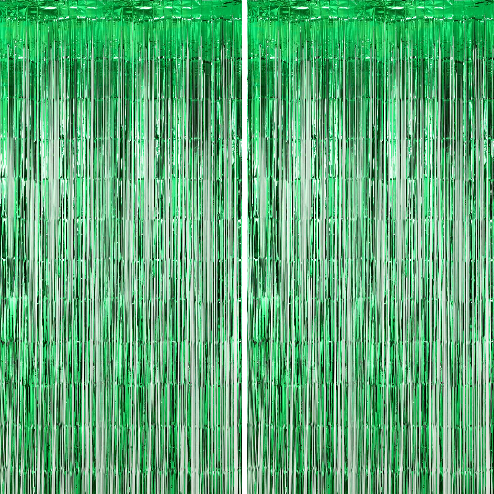 Voircoloria Green Foil Fringe Backdrop Curtains,3.3x6.6ft, 2 Pack | Tinsel Streamers, Door Shimmer, For Baby Shower, Birthday Party Decorations, Graduations, Christmas