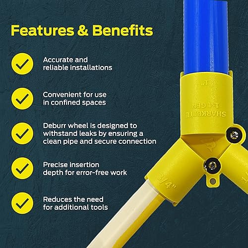 Miniatura 9 de SharkBite Medidor de profundidad de 1-1/4 a 2 pulgadas y herramienta de desbarbado de tubos, cobre, PEX, CPVC, PE-RT, HDPE, UXLG03