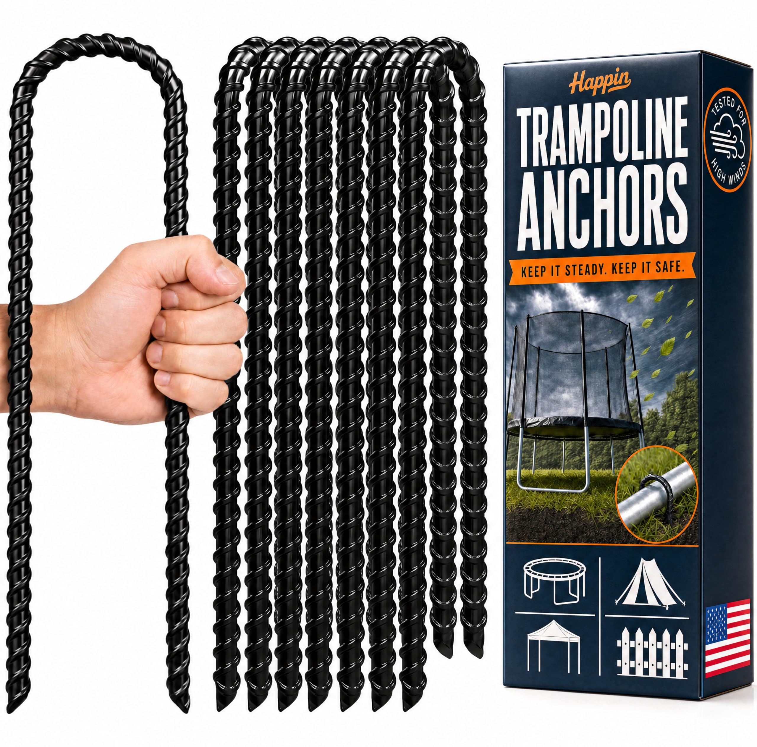 Happin 12 Inch Trampoline Anchors Kit (8 Pack)