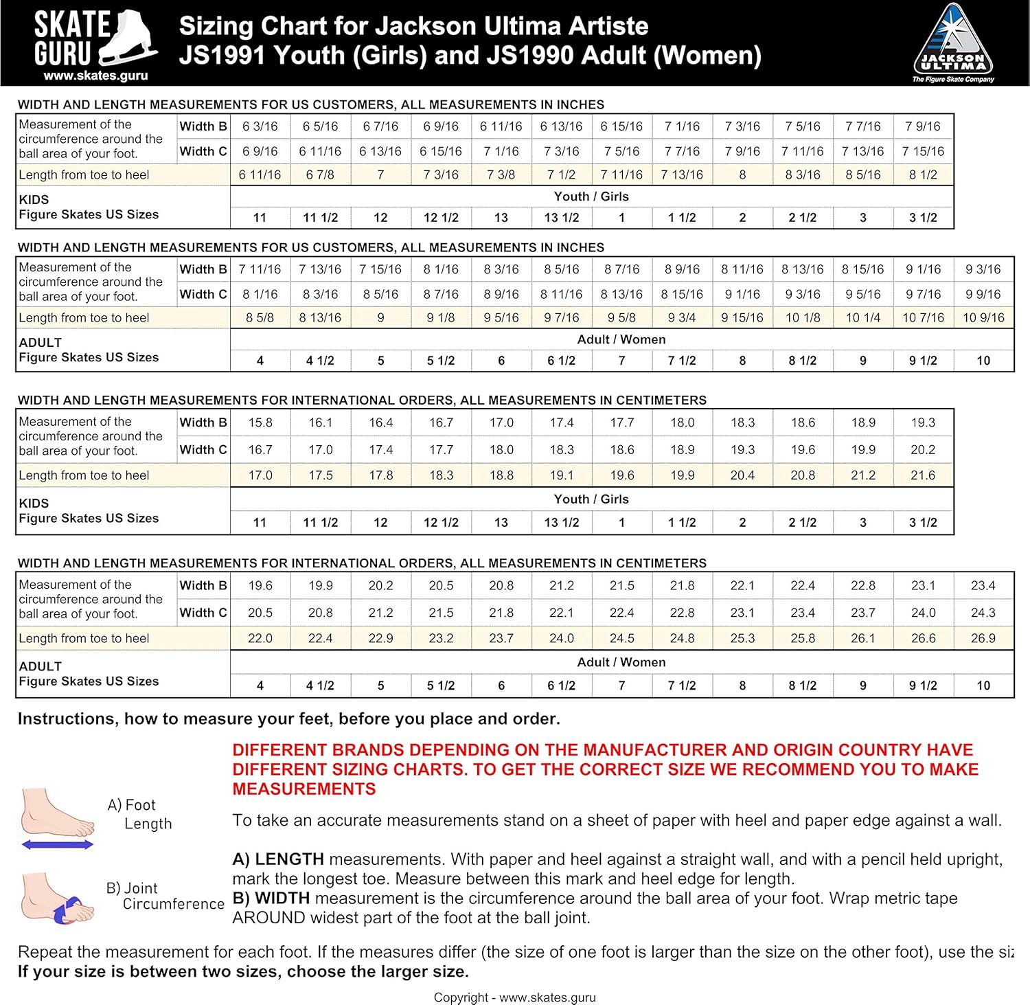 Jackson Ultima Classique JS1991 White Kids Ice Skates, Width C, Size 2