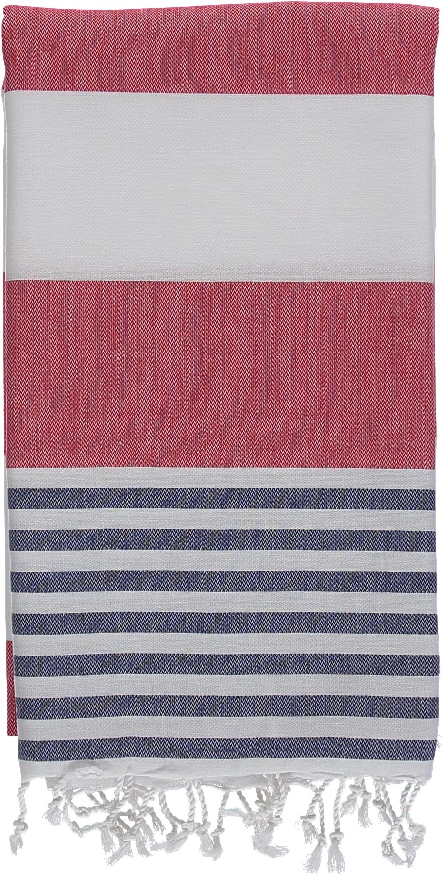Turkish Beach Towels – 100% Cotton Premium Quality Multipurpose Peshtemal for Fast Drying & Easy Storage. Great for Travel, Spa, Pools, Bath and Gym - Cabana Red and Navy