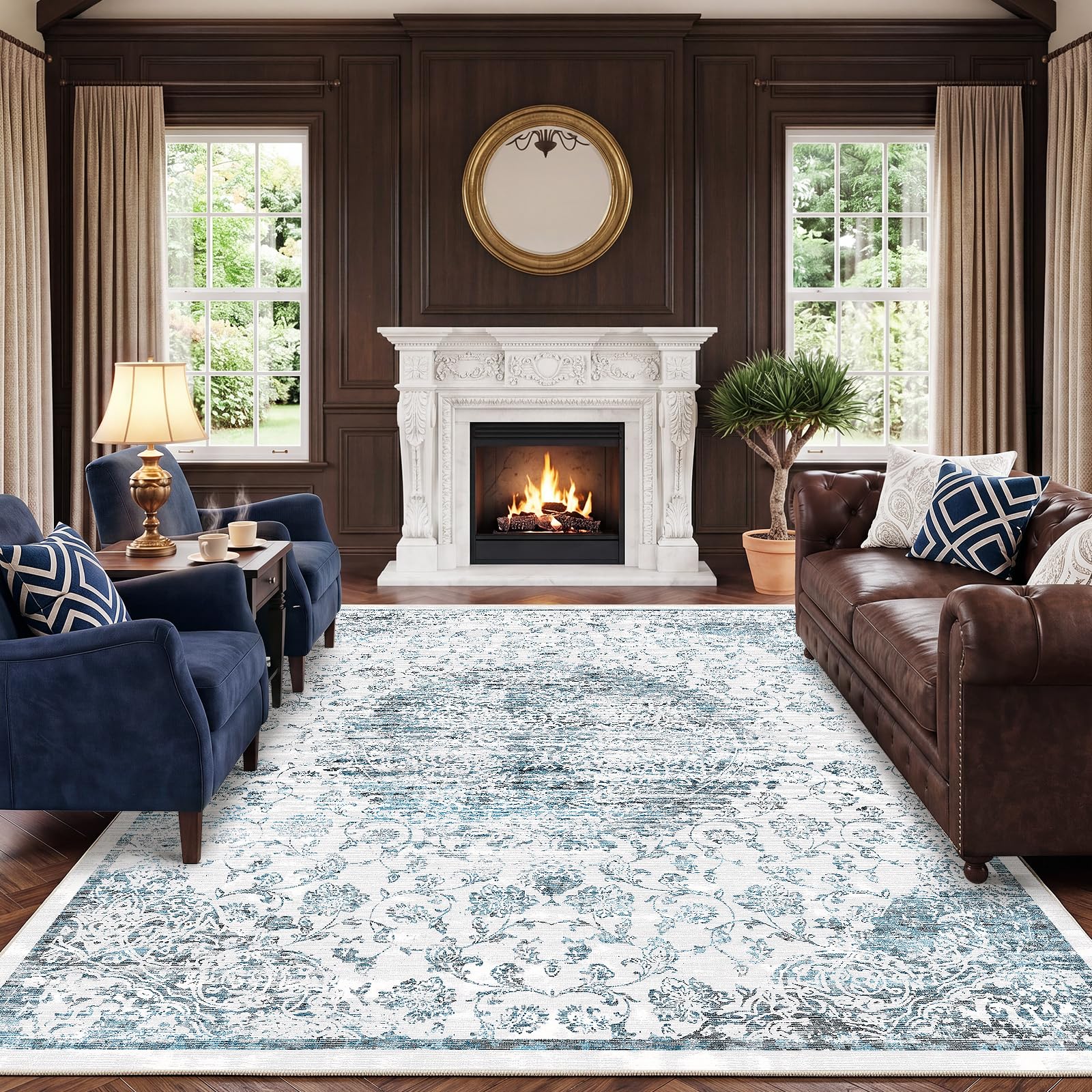 Tapis chambre adulte doux grand tapis vintage bleu salon