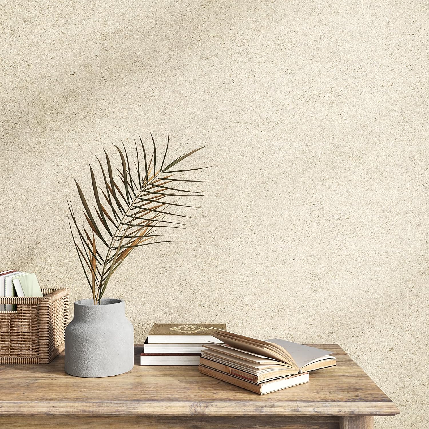 VEELIKE Neutral Cream Limewash Wallpaper Beige Concrete Wallpaper Peel and Stick for Bedroom Bathroom Kitchen 15.7''x354'' Self Adhesive Renter Friendly Concrete Contact Paper for Countertops Walls