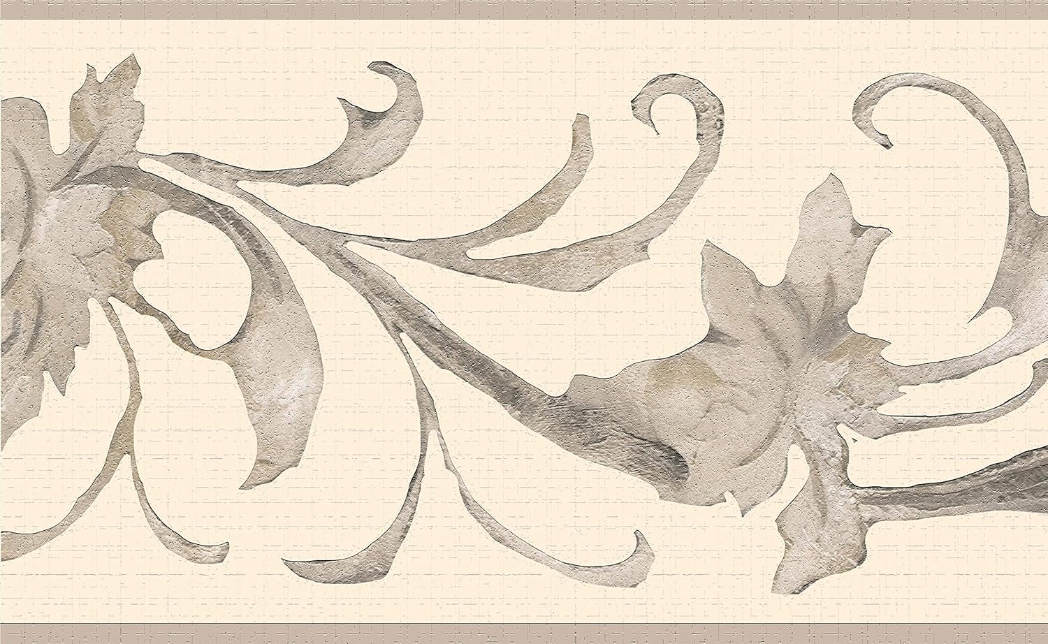 Dundee Deco Wallpaper Border Peel and Stick DDAZBD9337 Abstract Cream Beige Damask Vines Wall Border Retro Design, 15 ft x 7 in (4.57m x 17.78cm), Self Adhesive