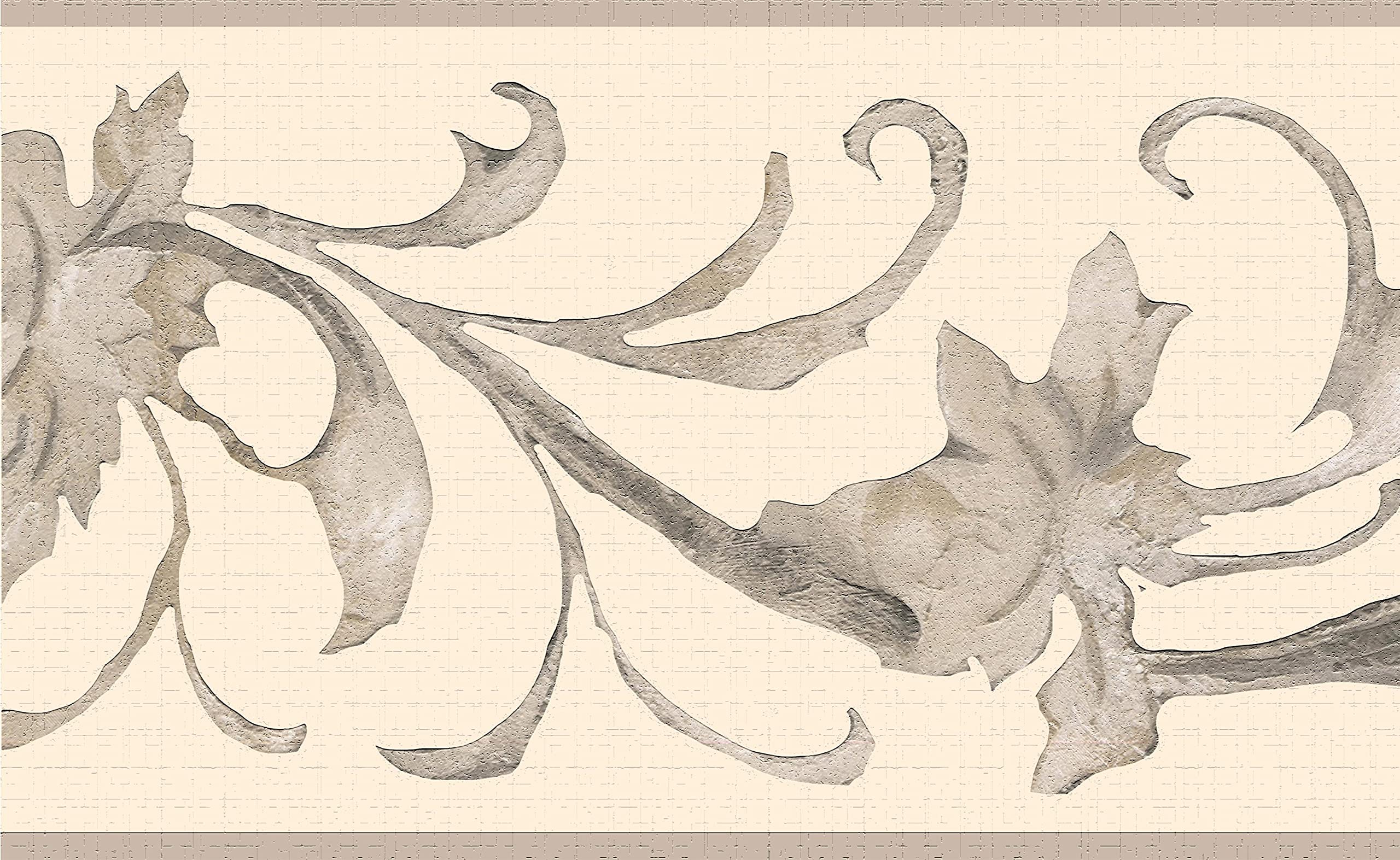 Dundee Deco Beige Wallpaper Border Peel And Stick Ddazbd9337 Abstract Cream Damask Vines Wall Border Retro Design, 15 Ft X 7 In (4.57M X 17.78Cm), Self Adhesive
