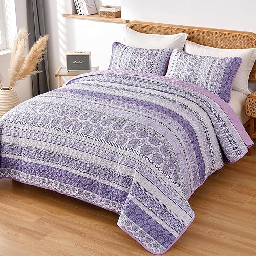 Miniatura 2 de WONGS BEDDING Juego de edredón bohemio tamaño King, juego de edredón bohemio de 3 piezas, juego de ropa de cama ligero para todas las estaciones