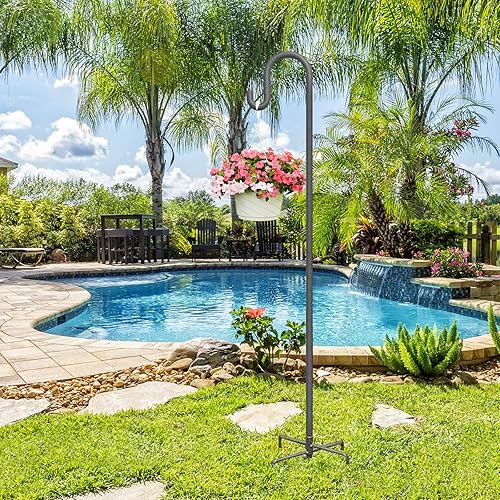 Miniatura 3 de Highpro Ganchos de pastor para exteriores de 47 pulgadas, comedero de pájaros a prueba de ardillas, soporte resistente con base de 5 puntas para