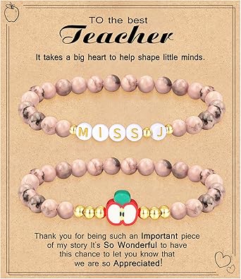 Teacher Appreciation Gifts for Women,Teacher Must Haves Initial Bracelet Mrs Miss End of Year Teacher Gifts Thank You for Helping Me Grow Music Math Science Teachers Bracelets Retirement 2 Set Jewelry