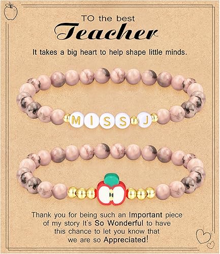 Teacher Appreciation Gifts for Women,Teacher Must Haves Initial Bracelet Mrs Miss End of Year Teacher Gifts Thank You for Helping Me Grow Music Math Science Teachers Bracelets Retirement 2 Set Jewelry