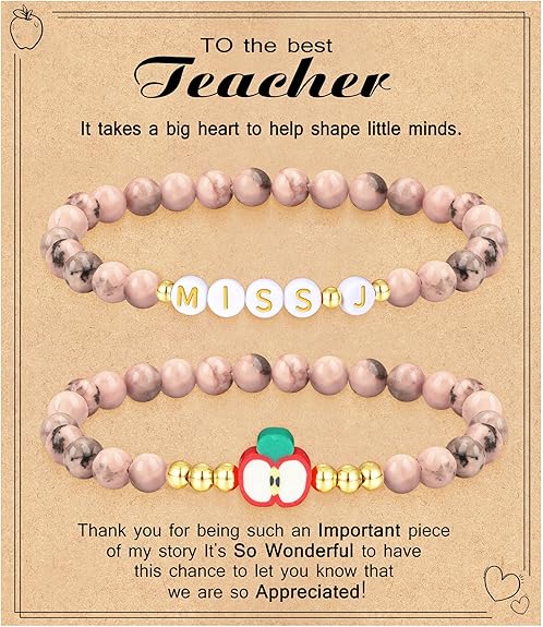 Teacher Appreciation Gifts for Women,Teacher Must Haves Initial Bracelet Mrs Miss End of Year Teacher Gifts Thank You for Helping Me Grow Music Math Science Teachers Bracelets Retirement 2 Set Jewelry