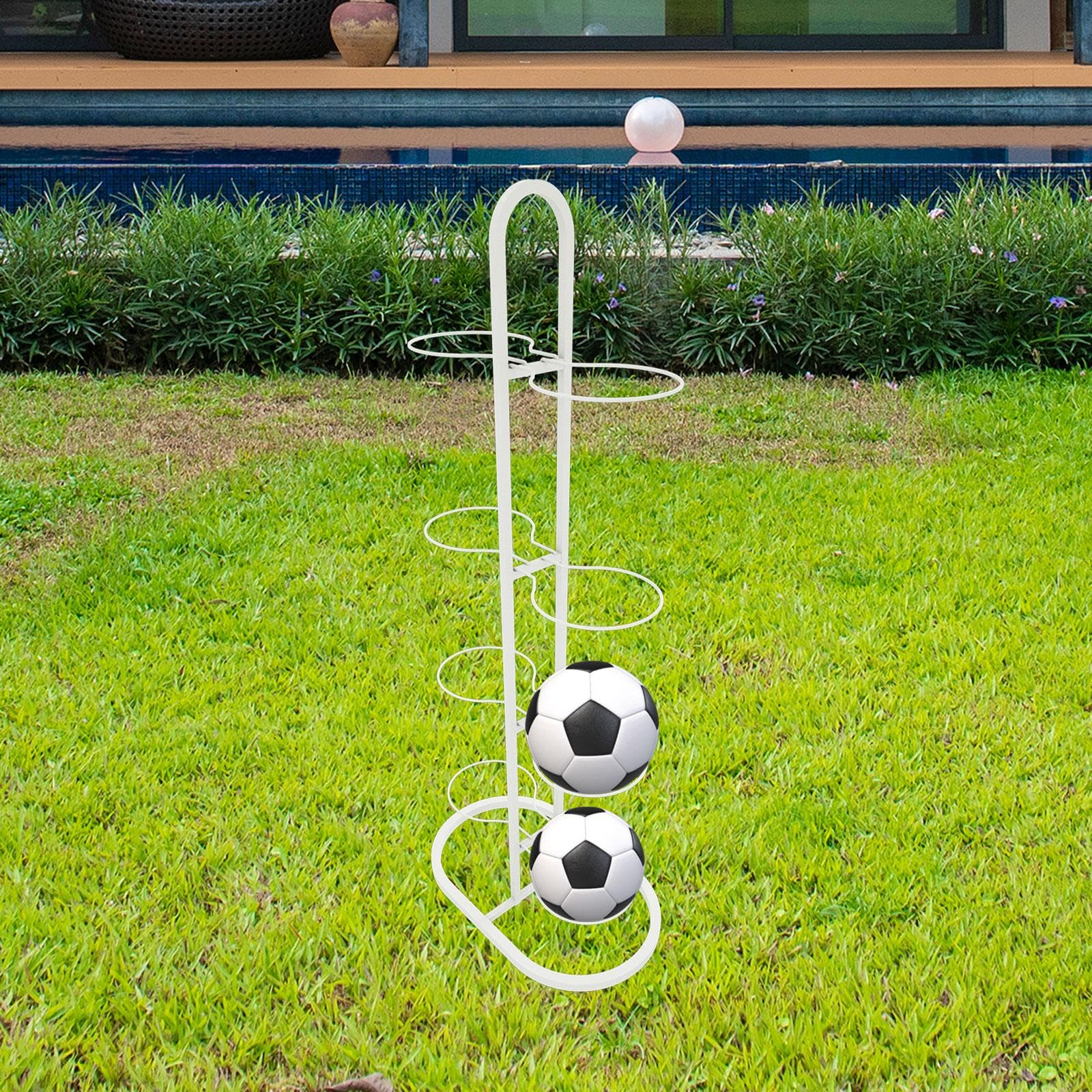 Soporte Vertical para 8 Balones de Fútbol, Organizador de Equipo Deportivo, Blanco