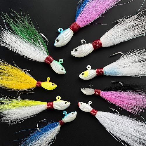 Miniatura 7 de Dr.Fish Paquete de 3 señuelos de cola de cubo para el cabello, señuelos de agua salada y dulce para pesca de surf, pesca, blanco, rojo, Chartreuse