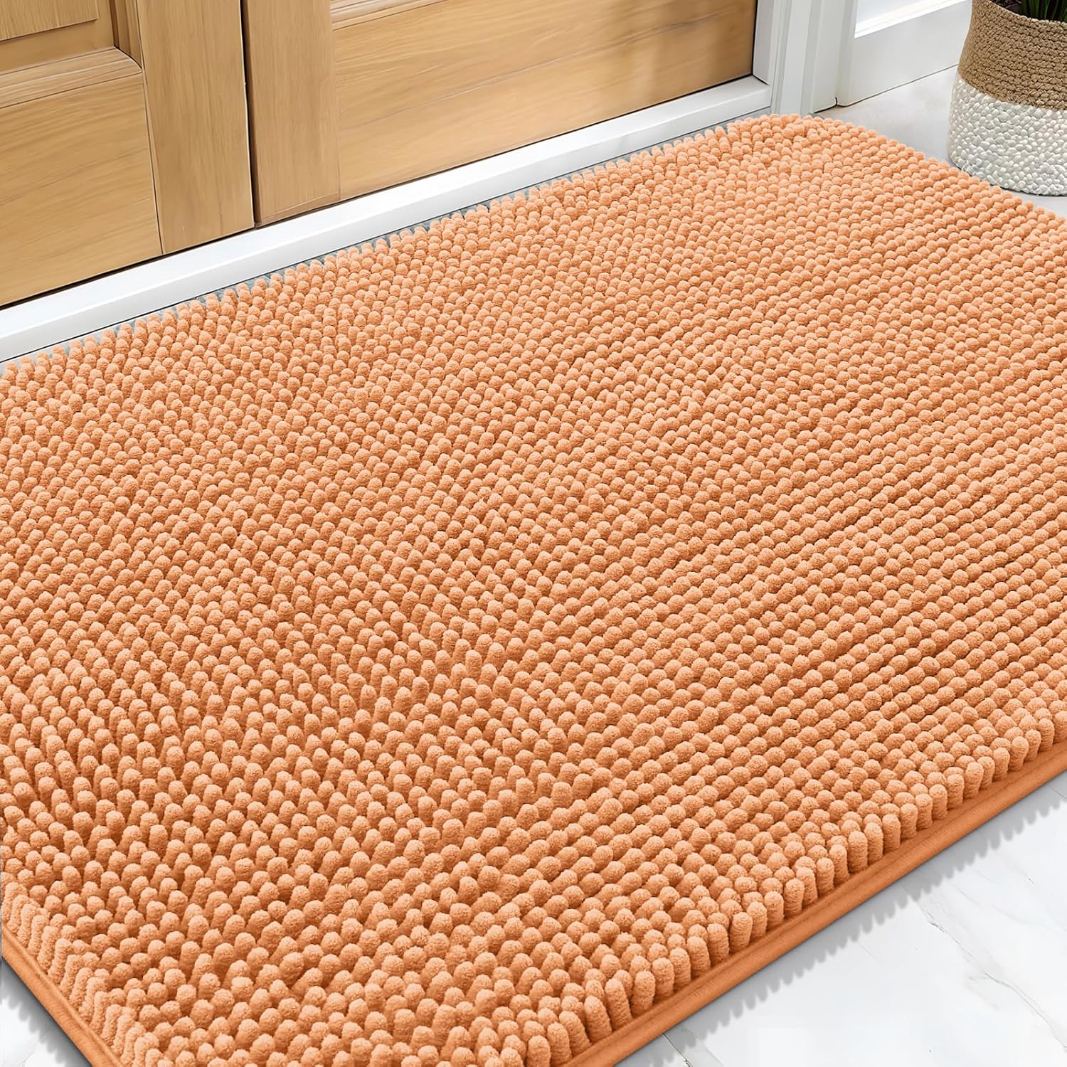 OLANLY Dog Door Mat for Muddy Paws 30x20, Absorbs Moisture and Dirt, Absorbent Non-Slip Washable Doormat, Quick Dry Chenille Mud Mat for Dogs, Entry Indoor Entryway Carpet for Inside Floor, Orange