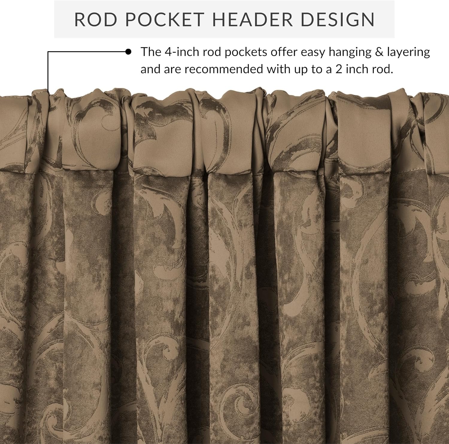 Elrene Home Fashions Mia Jacquard Scroll Blackout Valance, 52" x 19" (1 Valance), Taupe