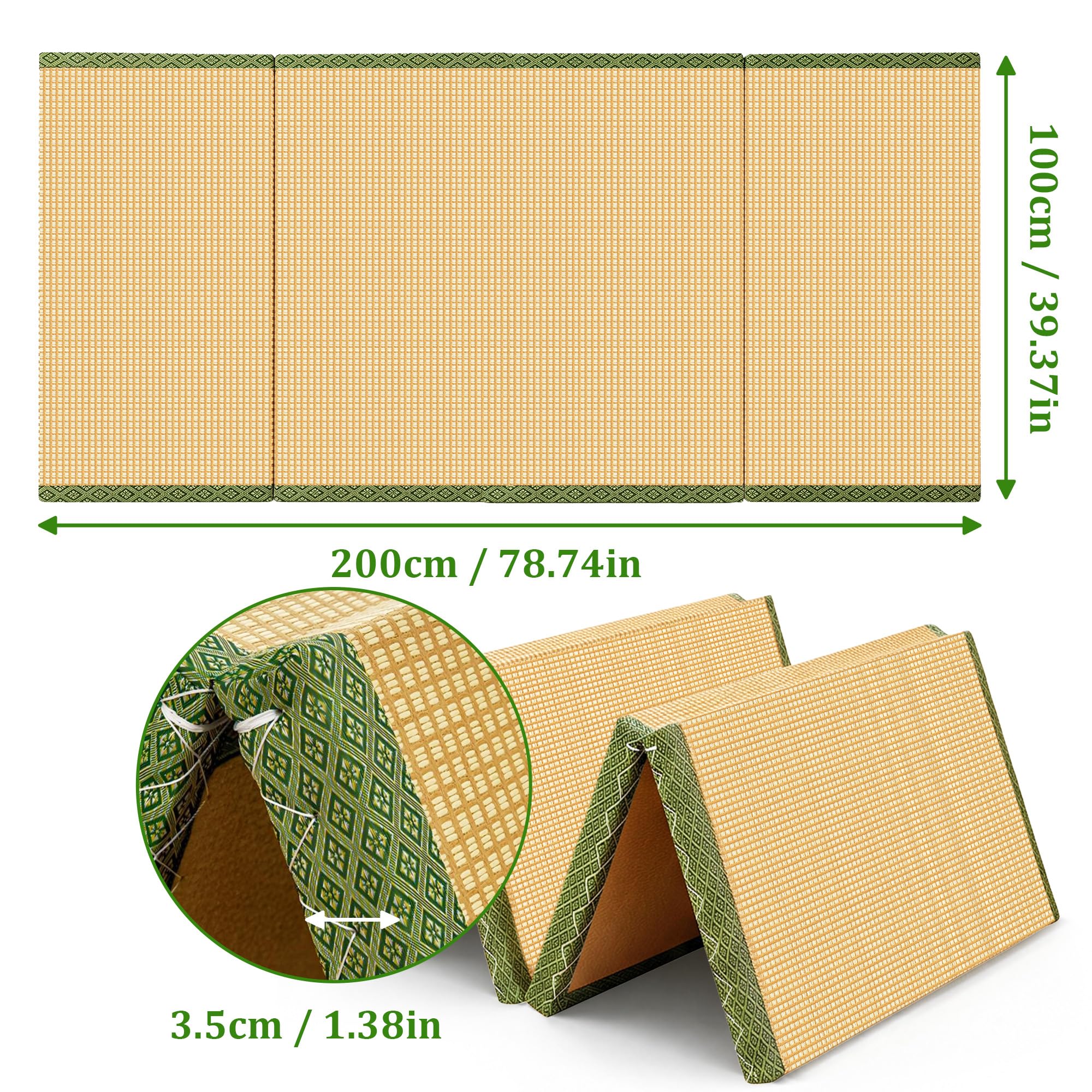 Tatami 100x200cm In Fibra Di Cocco E Rattan – Futon Giapponese Di Alta Qualità Pieghevole, Antiscivolo A 4 Strati Traspirante Antimacchia – Perfetto Per Meditazione Yogaripososoggiorno E Letto Ospiti