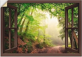 ARTland Wanddeko Wandtattoo selbstklebende Vinylfolie Landschaften Wald Foto Grün Fensterblick Natürliche Torbögen durch Bäume B8CN