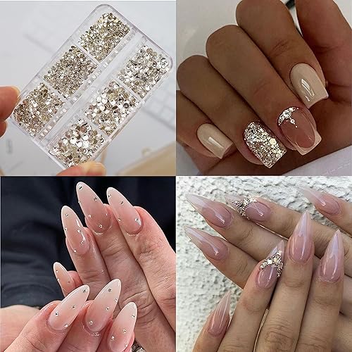 Miniatura 2 de YOSOMK Más de 2000 dijes para arte de uñas, diamantes de imitación de cristal negro plano para uñas, color champán transparente, tamaño 0.05-0.15