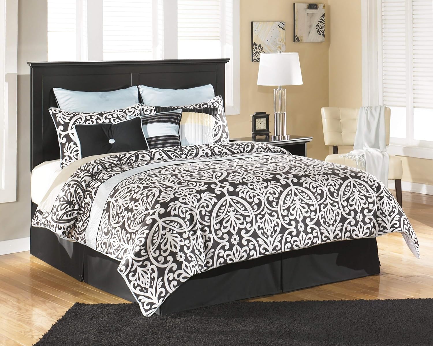 Signature Design by Ashley Maribel Rustic Farmhouse Panel Headboard ONLY, King/California, Black