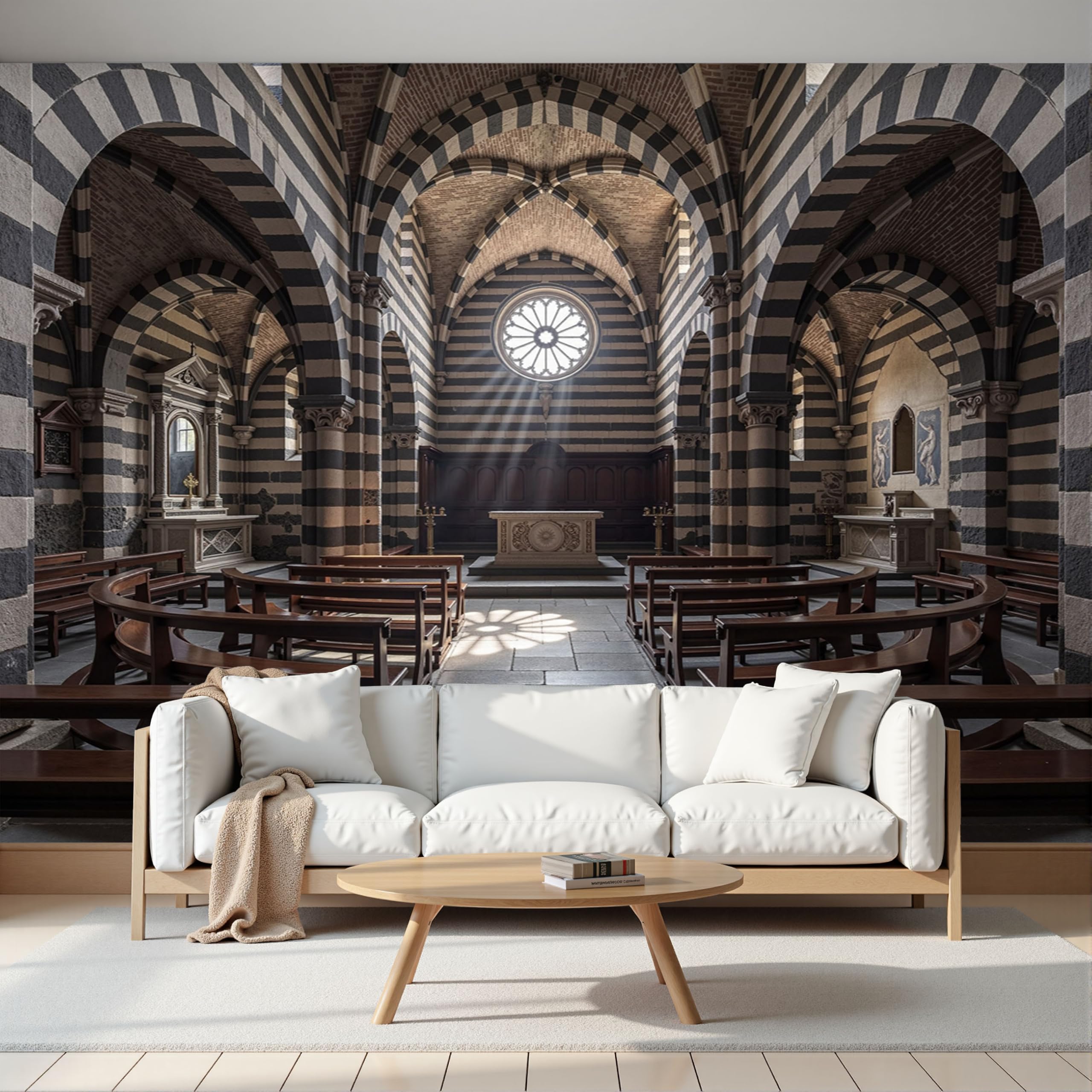 Carta Da Parati Architettura gotica, Moda XXL Design Panca ad arco della chiesa Fotomurali in Seta 400x280cm Moderna Decorazione da Parete per Camera da Letto Soggiorno Nero