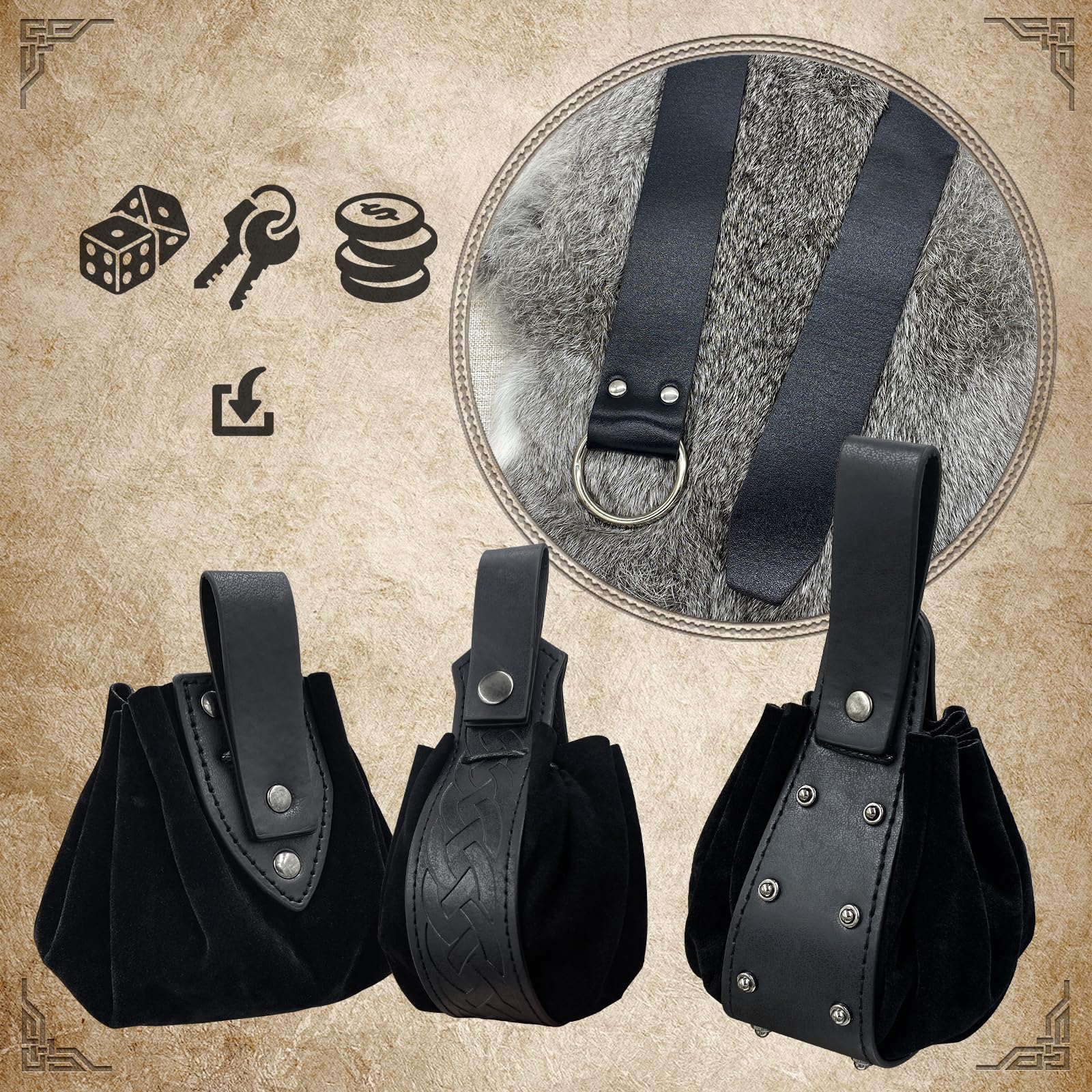 EpicCos 4 PCs Medieval O Ring Belt and Drawstring Pouch Set - Image 2