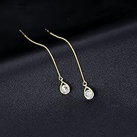 Vista 6 de Reffeer Solid 925 Sterling Silver CZ Droplet Chain Dangle Earrings for Women Girls Crystal Dangle Earrings Threader Tassel