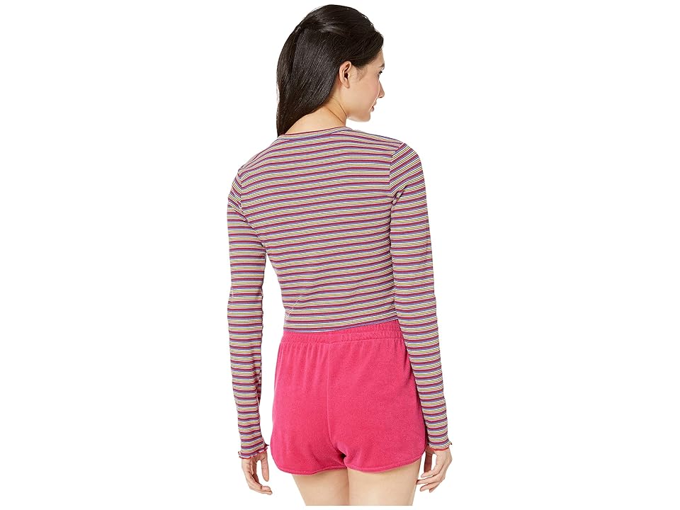 

Juicy Couture Striped Rib Knit Top (Skinny Thermal Stripe) Women's T Shirt, Pink