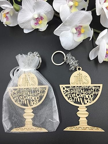 Miniatura 2 de Llavero de madera para la primera comunión con diseño de confirmación/bautismo/recuerdos de comunión para niño o niña, recuerdos de bautizo